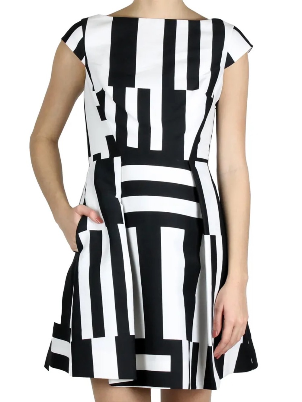 Black & White Geometric Fit-and-Flare Dress